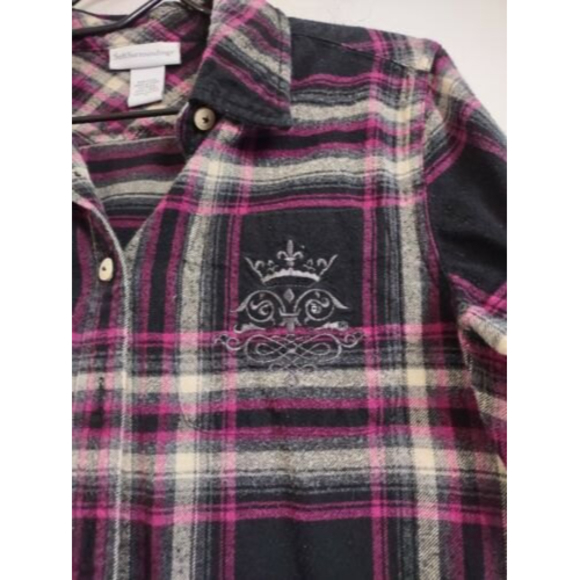 Women's Soft Surroundings Purple Black Plaid Button Shirt Sz Small Petite - Picture 2 of 7